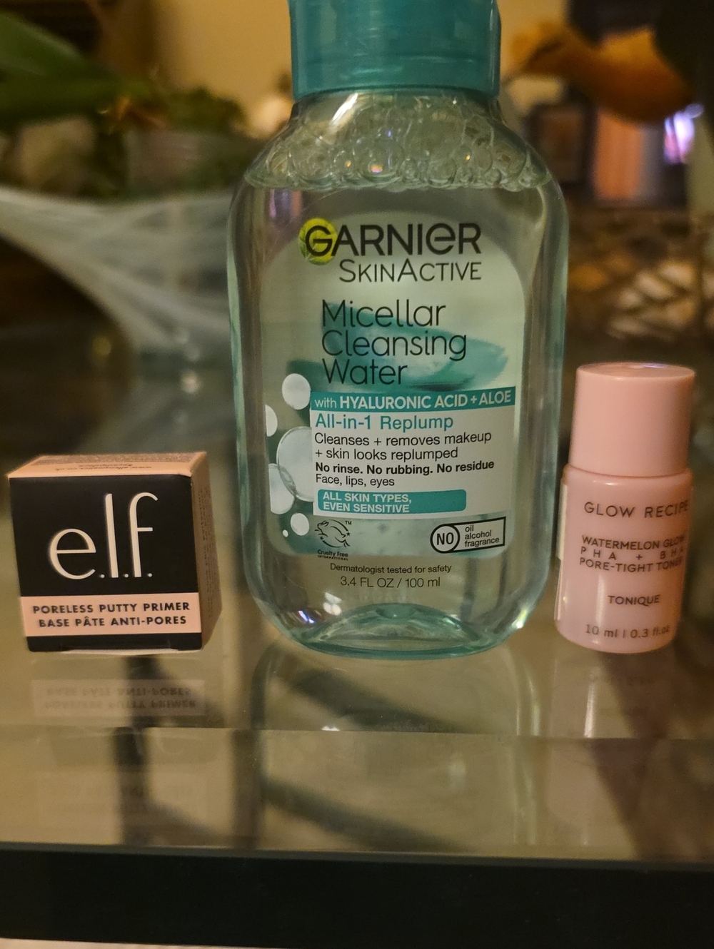 Garnier Micellar Cleansing Water  E.L.F Primer Glow Recipe Toner Mini